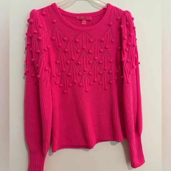 *EUC* Lilly Pulitzer Vibrant Pink Pom Pom Sweater - Picture 1 of 7